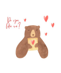 Valentine's day Clipart - love letters, bears, envelopes postcards templates with hearts. Isolated, png, hand drawn illustrations and seamless patterns, posters and cards