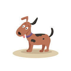 Vector cartoon illustration. Cute happy dog shows tongue.