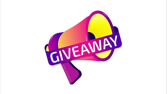 Giveaway banner, label, badge icon with megaphone. Flat design. 4K video animation