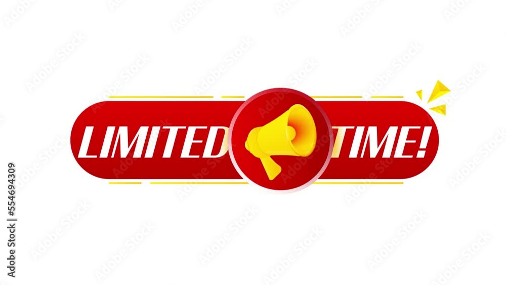 Poster megaphone with limited time banner on white background. web design. 4k video animation
