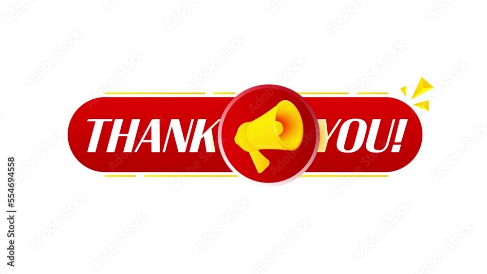 Poster megaphone with thank you banner on white background. web design. 4k video animation