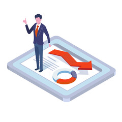 a isometric illustration of graph with businessman