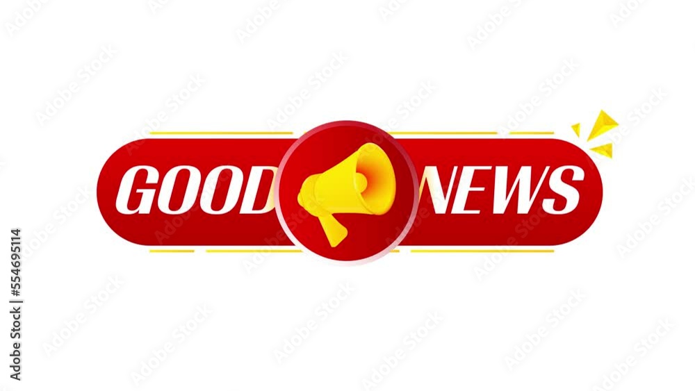Poster megaphone with good news banner on white background. web design. 4k video animation