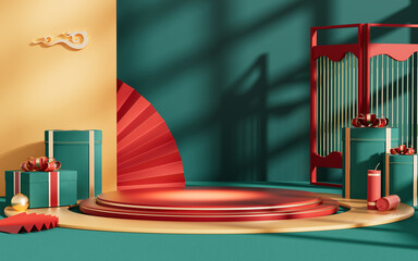 Creative drawing of 3D Chinese style product display platform