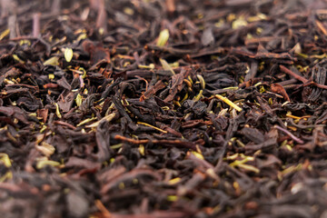 Fototapeta premium Dried black tea leaves with thyme herb. Dry healthful herbal ingredient