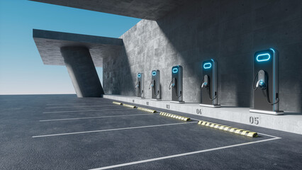 Naklejka premium 3D rendering new energy vehicle charging pile