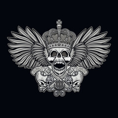 Gothic sign with skull and crown, grunge vintage design t shirts
