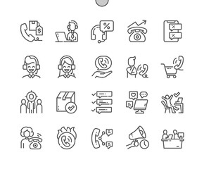 Telemarketing. Direct sales. Last chance and marketing. Target audience search. Support service. Pixel Perfect Vector Thin Line Icons. Simple Minimal Pictogram