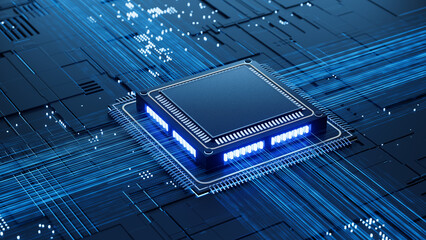 3d illustration Technology Smart motherboard chip creative map