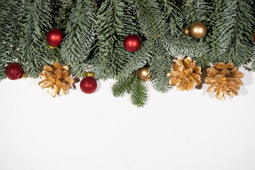 Christmas background with Christmas tree and decor.	

