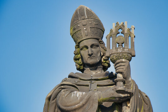 Statue of Saints Norbert of Xanten, Wenceslas and Sigismund on Charles bridge, Prague. Czech Republic