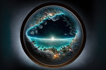 The shape of the earth. Sci-fi background with planet and abstract universe, earth map. Fantasy, Flat planet theory. Earth view from space. AI