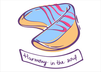 Chinese fortune cookie in flat style. Cookies decorated with colored glaze. Asian traditional food. Vector illustration isolated on white background.