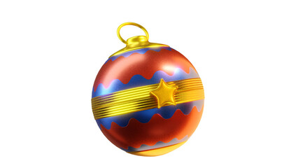Vivid Gold red blue Christmas ornament ball close up.