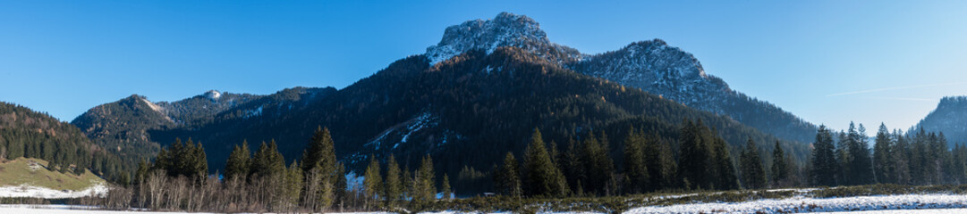 Panorama  Röthelmoss mit Gurnwandkopf und Hörndlwand im Winter