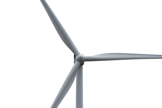 A fragment of a wind farm. Propeller close-up. PNG.