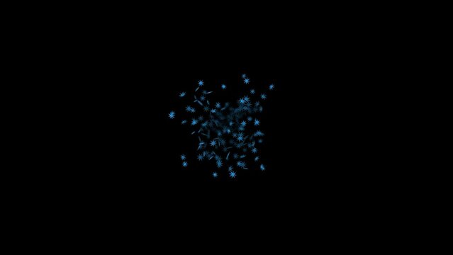 Volumetric 3d stars fly out of the point to the viewer on black background Alpha Channel. Abstract festive for advertising, congratulations, text, mother day, Valentine, Christmas. 3D animation