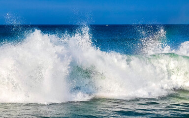 Extremely huge big surfer waves at beach Puerto Escondido Mexico.