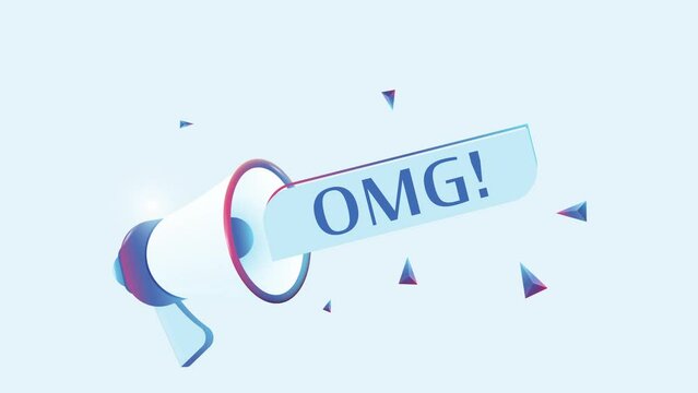 Omg text with 3d realistic megaphone animation. Megaphone sign banner for promo video. 4K animation