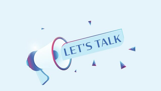 Let's talk text with 3d realistic megaphone animation. Megaphone sign banner for promo video. 4K animation