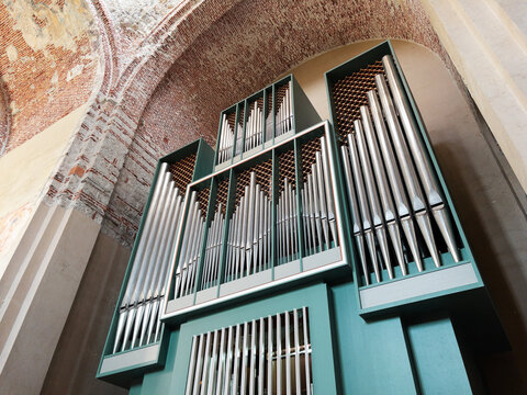 Ancient musical instrument organ in the church