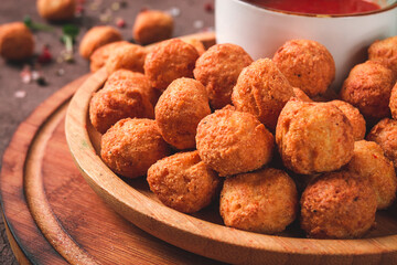 Chicken popcorn, deep fried, nuggets, close-up, rustic, no people,