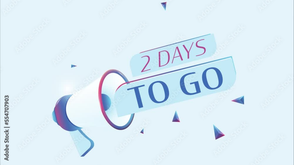 Poster 2 days to go text with 3d realistic megaphone animation. Megaphone sign banner for promo video. 4K animation