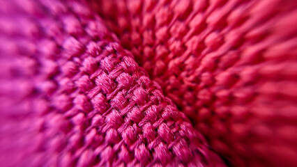 Macro photo of fabric, braided corners close up. Raspberry fabric in maxilla