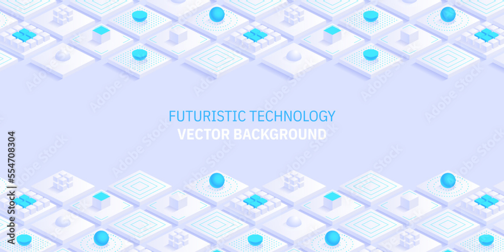 Poster Isometric futuristic information technology blockchain concept. Big data binary code, data flow. Transferring of big data. Interconnected blocks of data. Vector illustration abstract background