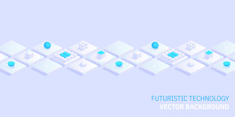 Isometric futuristic information technology blockchain concept. Big data binary code, data flow. Transferring of big data. Interconnected blocks of data. Vector illustration abstract background