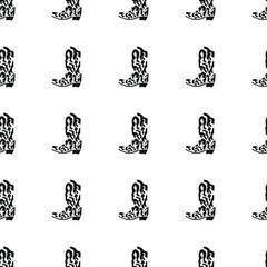 Cowboy boots with ornament seamless pattern. Wild west theme. Hand drawn colored trendy vector illustration on white background