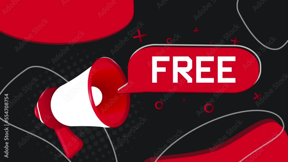 Poster free banner. megaphone with speech bubble in flat style. 4k video animation