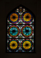 Mosque Stained Glass Window. Colored glass in  Blue Mosque in Yerevan, Armenia.