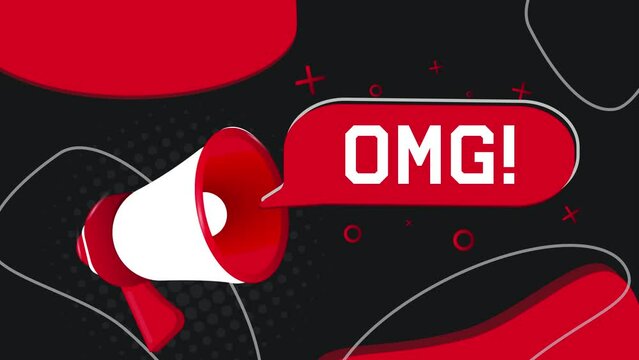 Omg banner. Megaphone with speech bubble in flat style. 4K video animation