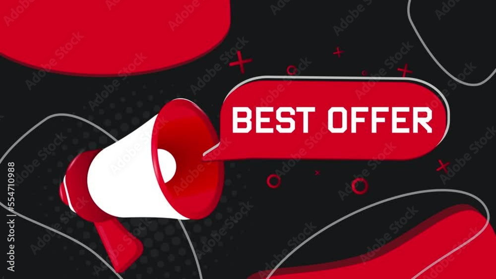 Poster best offer banner. megaphone with speech bubble in flat style. 4k video animation
