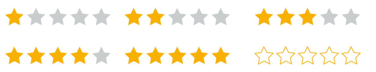 5 Star Rating Gold Icons Set. Vector Illustration