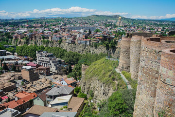 Panoramic view of old Tbilisi , view from Narikala fortress. Top view of Narikala fortress in Tbilisi.