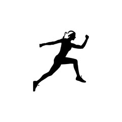 Woman runner icon. Simple style Woman runner running tournament poster background symbol. Woman runner brand logo design element. Woman runner t-shirt printing. vector for sticker.