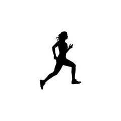 Fototapeta na wymiar Woman runner icon. Simple style Woman runner running tournament poster background symbol. Woman runner brand logo design element. Woman runner t-shirt printing. vector for sticker.
