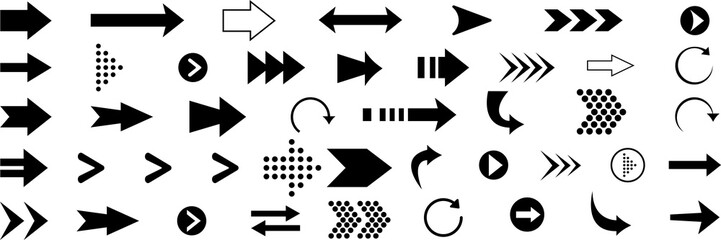 Set of vector arrow icons. 42 arrows in one set on transparent background. PNG image