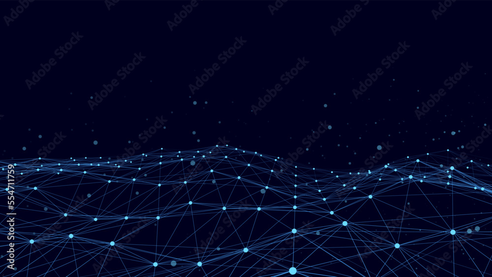 Poster futuristic moving wave. digital background with moving glowing particles and lines. big data visuali