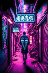 Obraz na płótnie Canvas Tokyo City by Night, Anime and Manga drawing illustration, city ​​views, purple neon