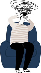 Obraz premium Mental attack. Headhacke man, bad thinking panic emotions person, concentrating pain reaction distraught depression attacked guy