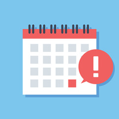 Calendar deadline or event reminder notification. Vector.