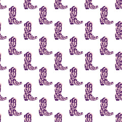 Cowboy boots with ornament seamless pattern. Wild west theme. Hand drawn colored trendy vector illustration on white background