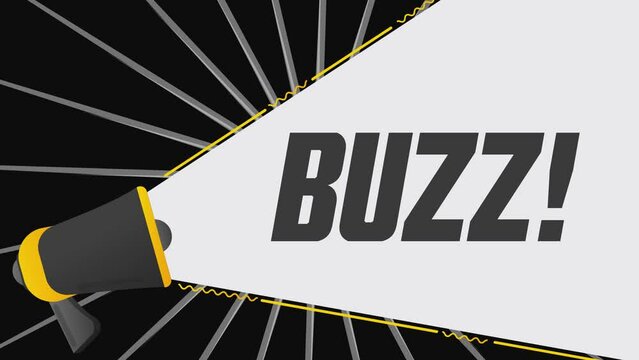 Buzz. Megaphone in promotion banner. Advertising, marketing speech. 4K video animation