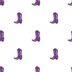 Cowboy boots with ornament seamless pattern. Wild west theme. Hand drawn colored trendy vector illustration on white background