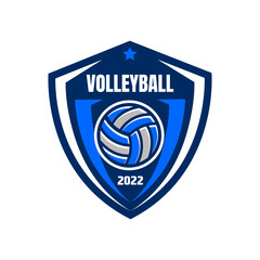 Volleyball championship logo, emblem, icons, designs templates with volleyball ball and shield
