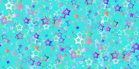 Fototapeta na wymiar Colorful flying stars confetti isolated on color blue background. Beautiful random stellar falling. Pattern of color stars. Decorative gradient christmas star pattern. Vector illustration