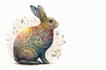 Colorful Bunny isolated on white Generative AI